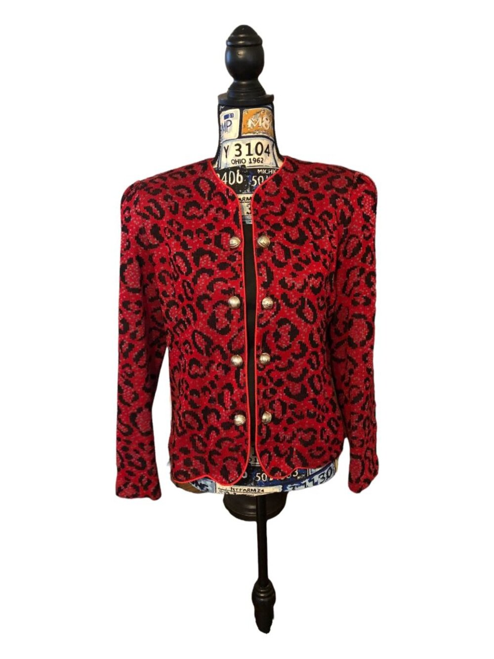 Vtg Pablo Collection Made in U.S.A. Red Leopard Print Blazer Double Button Sz 10